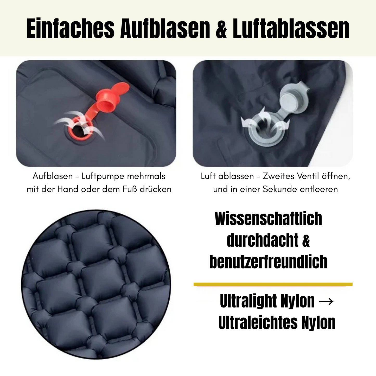 Trekluft Pro – Ultraleichte Isomatte mit integrierter Fußpumpe & Kissen, robust & kompakt für 3-Jahreszeiten