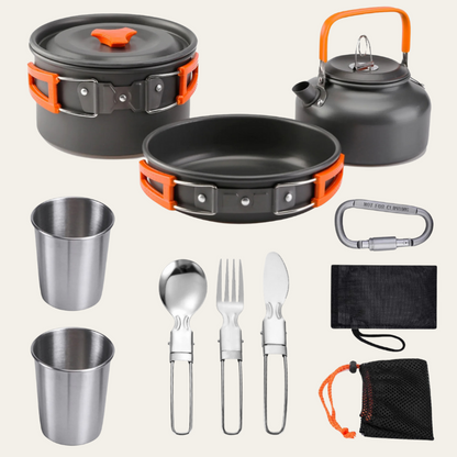 CookMate Compact – 13-teiliges Camping-Kochset für 2–3 Personen (faltbar & hitzebeständig)