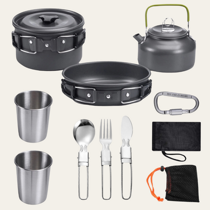 CookMate Compact – 13-teiliges Camping-Kochset für 2–3 Personen (faltbar & hitzebeständig)