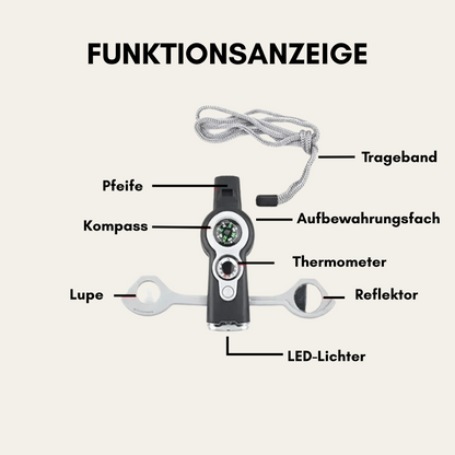 Survivor 7in1 Signalpfeife“ – Multifunktionales Outdoor-Gadget