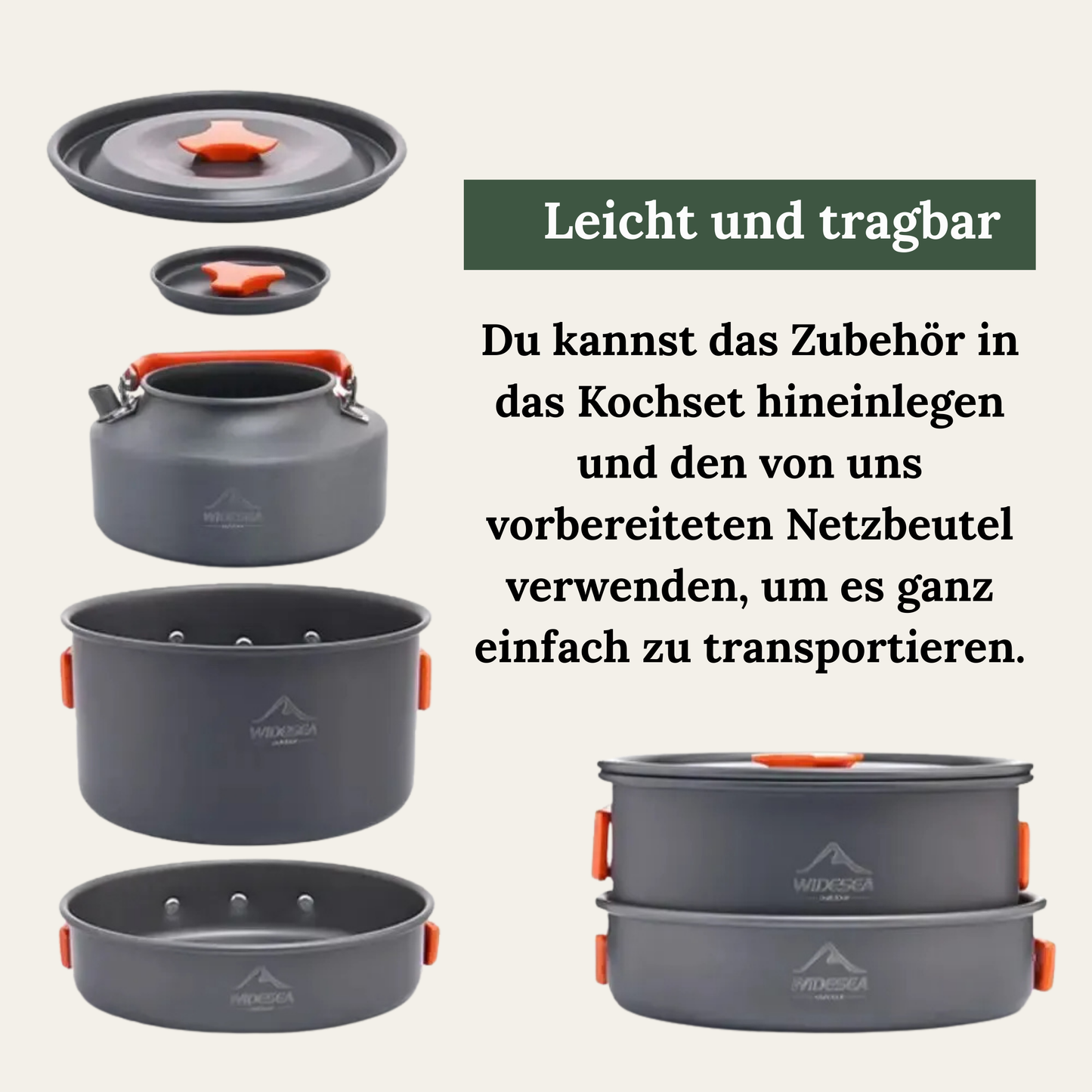 Widesea CookMate – Faltbares Outdoor-Kochgeschirr-Set aus Aluminium (850g)