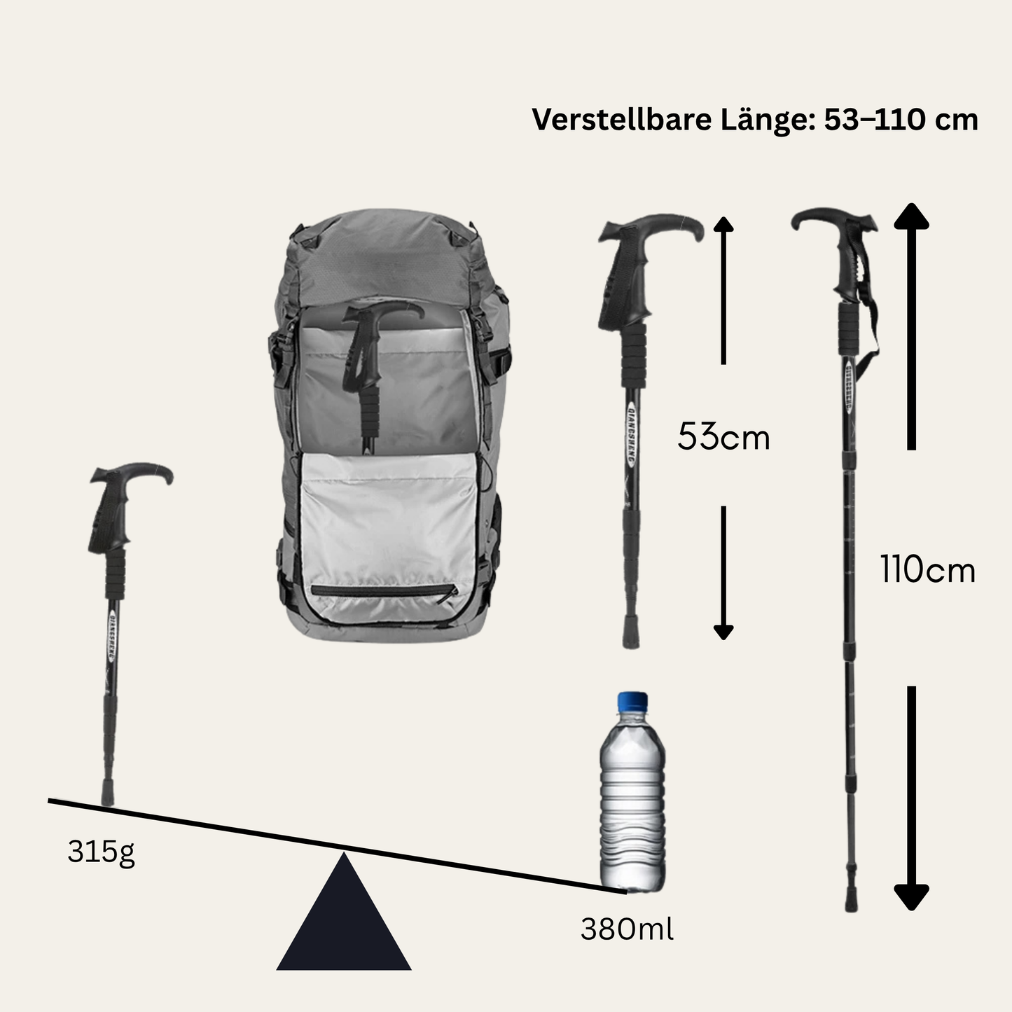 Alpenstab T-Fold – Faltbarer Trekkingstock mit T-Griff, verstellbar & robust für Wandern & Bergtouren