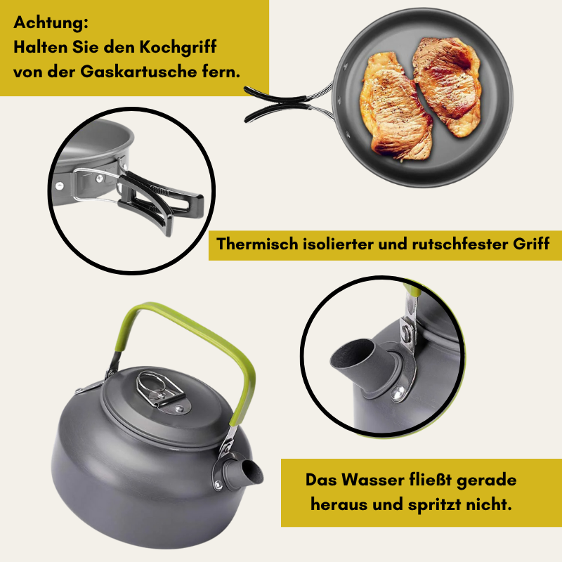 CookMate Compact – 13-teiliges Camping-Kochset für 2–3 Personen (faltbar & hitzebeständig)