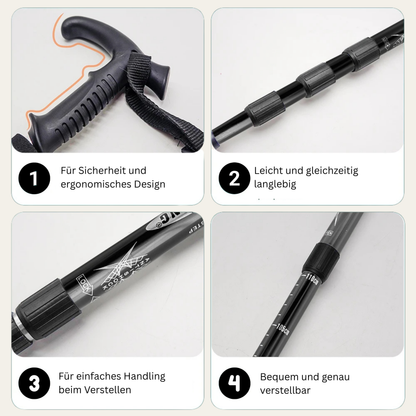 Alpenstab T-Fold – Faltbarer Trekkingstock mit T-Griff, verstellbar & robust für Wandern & Bergtouren