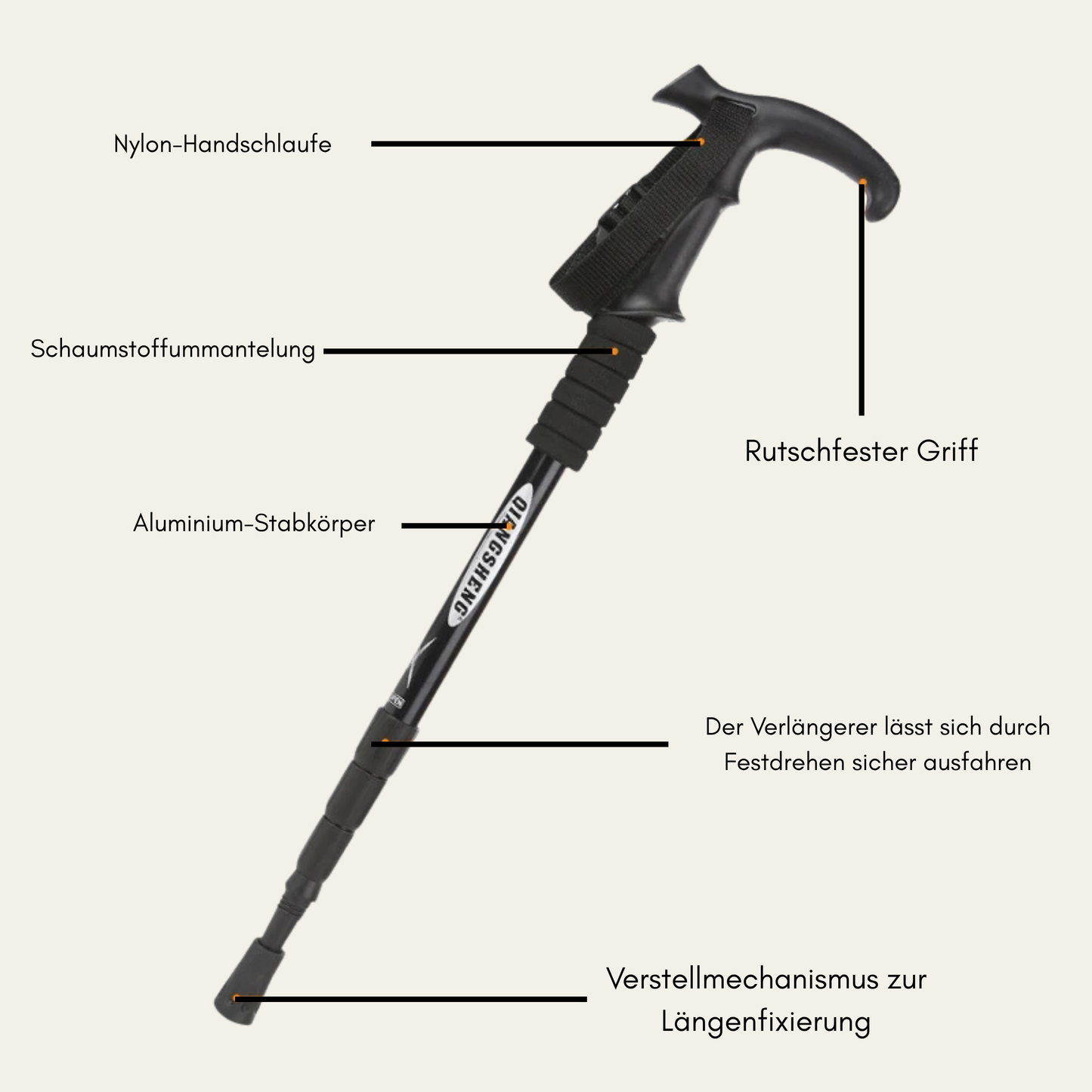 Alpenstab T-Fold – Faltbarer Trekkingstock mit T-Griff, verstellbar & robust für Wandern & Bergtouren