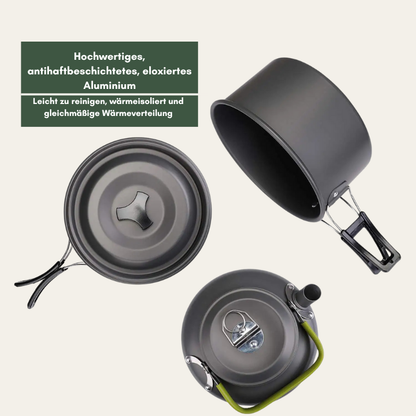 CookMate Compact – 13-teiliges Camping-Kochset für 2–3 Personen (faltbar & hitzebeständig)