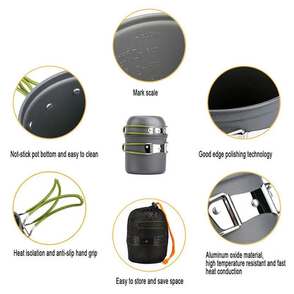 Ultraleichtes Camping Kochgeschirr Set – Mess Kit für Outdoor-Aktivitäten wie Wandern, Trekking, Picknick, Angeln und Bergsteigen