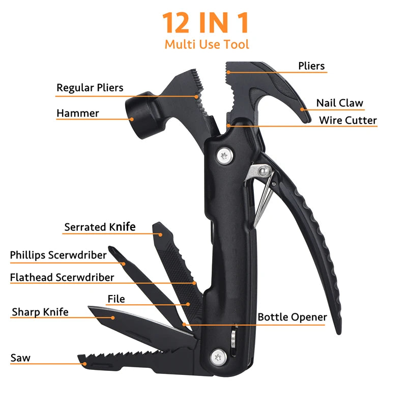 Multitool Hammer 12-in-1 – Dein Outdoor-Helfer für jede Lage!