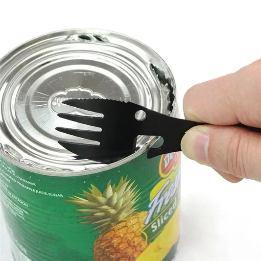 5 in 1 Camping Multi-functional Outdoor Survival Tools EDC Kit Practical Fork Knife Spoon Bottle Can Opener Stainless steel