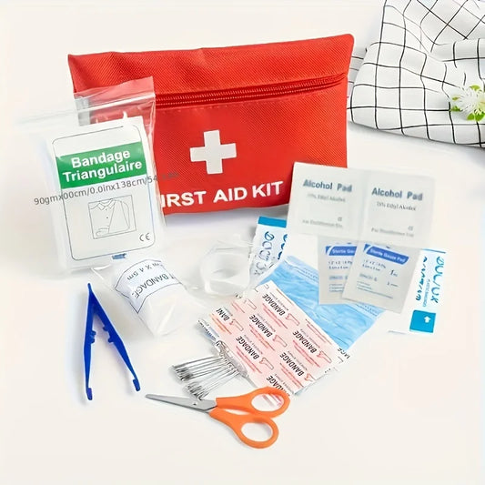 12 emergency first aid kits, including scissors, bandages, tape, and tweezers - compact red travel and car survival bag