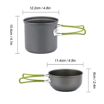 Ultraleichtes Camping Kochgeschirr Set – Mess Kit für Outdoor-Aktivitäten wie Wandern, Trekking, Picknick, Angeln und Bergsteigen